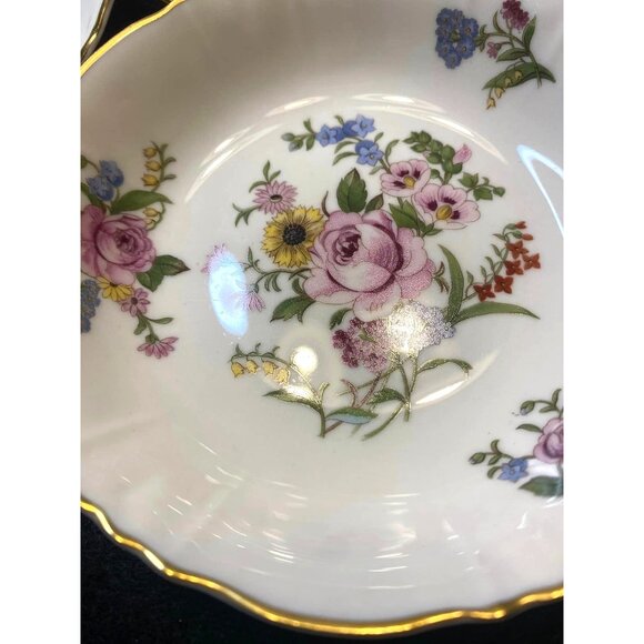 4 Berry Bowls PORTLAND Syracuse China Excellent Condition Gold Rims Floral Desig - Picture 3 of 6